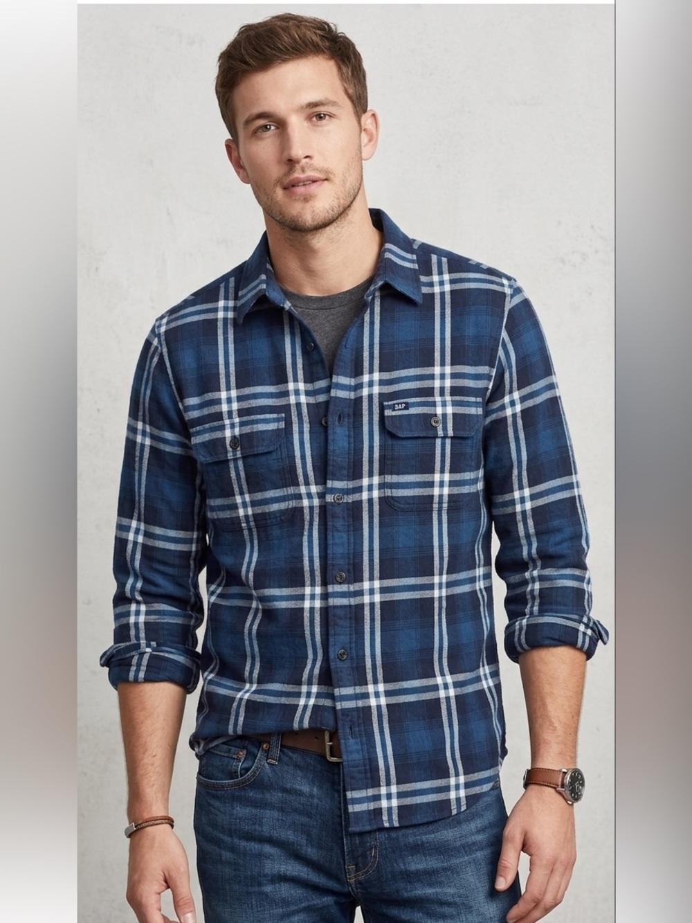 GAP Men's Dark Indigo Plaid Shirt